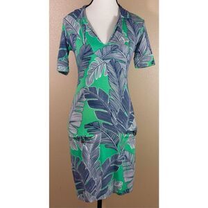 Tori Richard Tropical Hawaiian Palm Leaves Collared Short Sleeve Mini Dress XXS